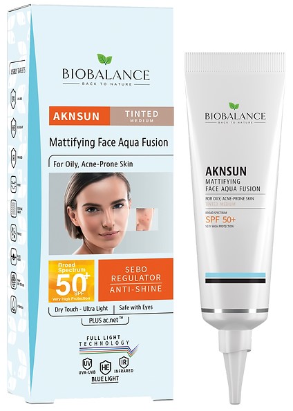 BIOBALANCE AKNSUN MATTIFYING FACE AQUA FUSION TINTED 50+ SPF 40ML